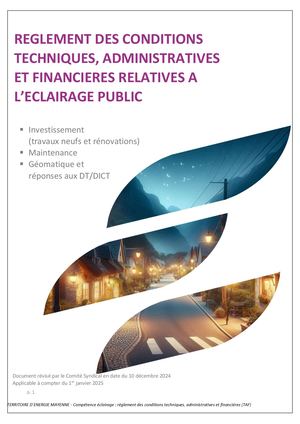Règlement des conditions techniques, admionistratives et financières relatives à l'éclairage public