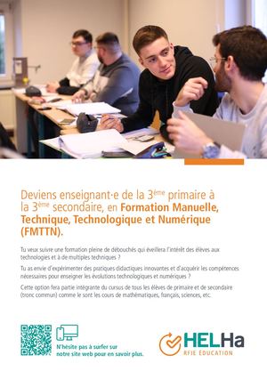 Formation Manuelle, Technique, Technologique et Numérique (FMTTN) – Les options du Master Enseignement section 3 – Éducation HELHa Braine-le-Comte, Mons