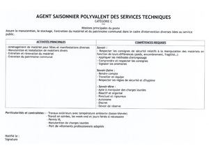 Fiche de poste Agent Saisonnier