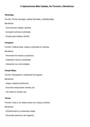 5 Aplicaciones más usadas Funcion y Beneficios