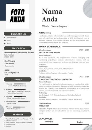 Contoh CV untuk Posisi Web Developer dalam Format ATS dan Menggunakan Bahasa Inggris