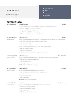 Contoh CV Format ATS untuk Fullstack Developer dalam Bahasa Inggris