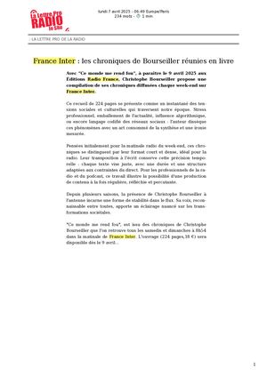 Ce monde me rend fou, Christophe Bourseiller / Rivages - France Inter