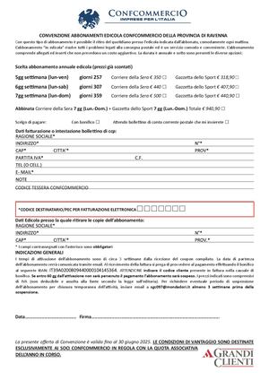 Modulo Convenzione Gazzetta Confcommercio Ravenna