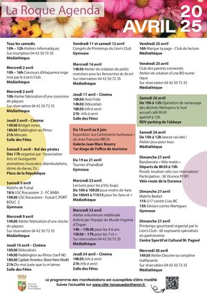 Agenda d'Avril 2025 La Roque d'Anthéron