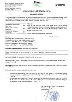Délibérations n°2025/06 à 2025/21