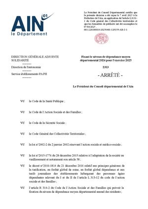 Fixant Le Niveau De Dépendance Moyen Départemental 2024 Pour L'exercice 2025