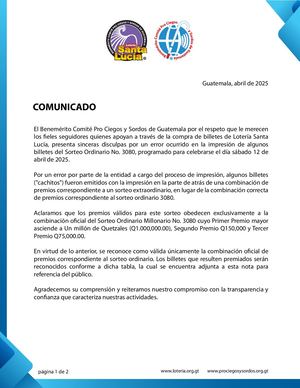 Comunicado Sorteo Ordinario 3080