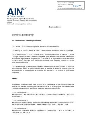 Decision De Designation à Concourir Maitrise D'oeuvre Réalisation Scénographie Domaine Des Saveurs