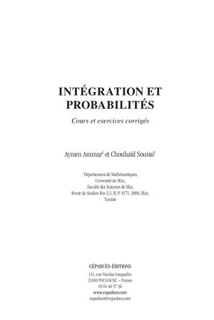 Extrait 2187 Intégration et Probabilités. Cours et exercices corrigés