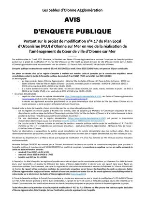 Avis enquete publique PLU amenagement coeur de ville Olonne