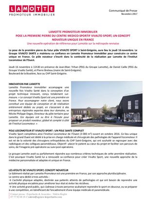 Pose de la première pierre du centre médico-sportif Vivalto Sport à Saint-Grégoire - 15 novembre 2017