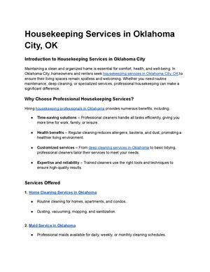 Housekeeping Services In Oklahoma City, Ok
