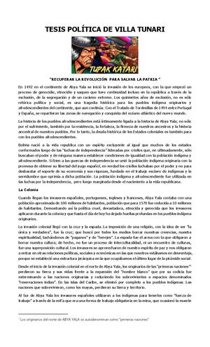 Tesis Politica Villa Tunari * David Zapata/Bolivia