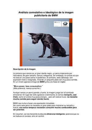 Análisis Connotativo E Ideológico De La Imagen Publicitaria De Bmw