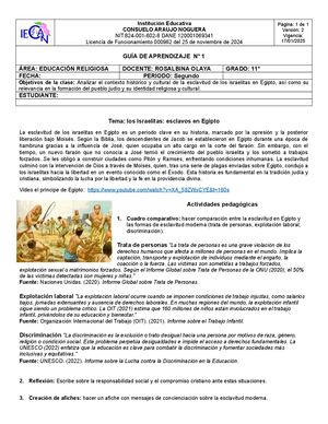 Guía 1, Los Israelitas Esclavos En Egipto