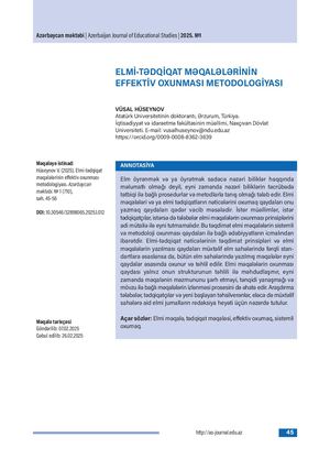 ELMİ-TƏDQİQAT MƏQALƏLƏRİNİN EFFEKTİV OXUNMASI METODOLOGİYASI / METHODOLOGY OF EFFECTIVE READING OF SCIENTIFIC RESEARCH ARTICLES