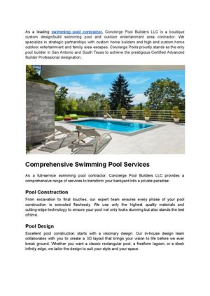 Concierge Pool Builders LLC - Premier Swimming Pool Contractor in San Antonio, TX