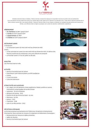 FACTSHEET HÔTEL LA VERNIAZ FR - AVRIL 2025