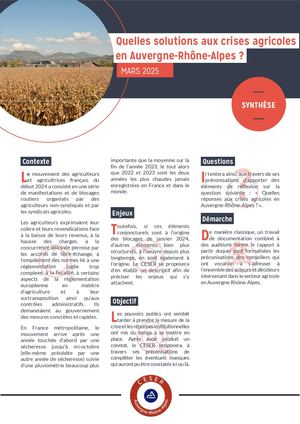 Synthèse Quelles solutions aux crises agricoles en Auvergne-Rhône-Alpes ?