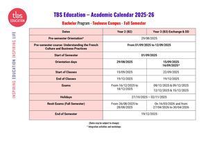 TBS Bachelor Toulouse Academic Calendar