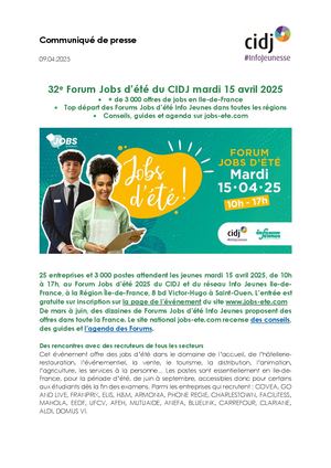 Communique Forum Jobs Ete Cidj 2025