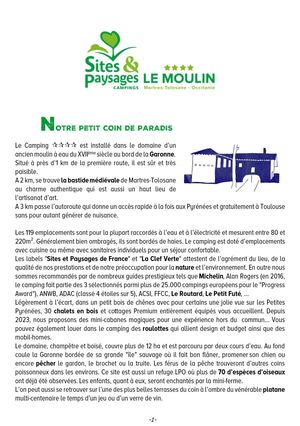 Présentation du Camping Sites & Paysages Le Moulin **** entre Toulouse et les Pyrénées en bord de Garonne