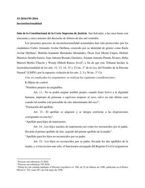 Sentencia Nº 33 2016 195 2016 De Sala De Lo Constitucional, 18 02 2022
