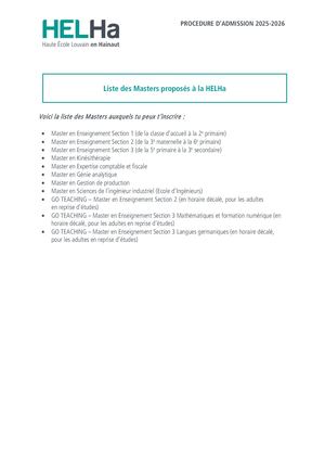 Liste Des Masters De La Helha