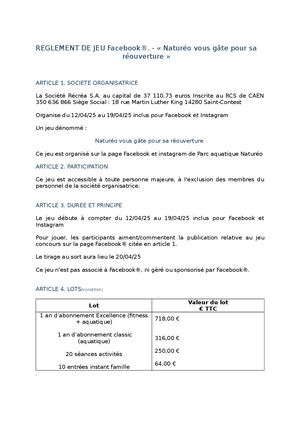 Naturéo Règlement De Jeu Concours Facebook