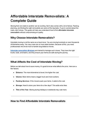 Affordable Interstate Removalists A Complete Guide