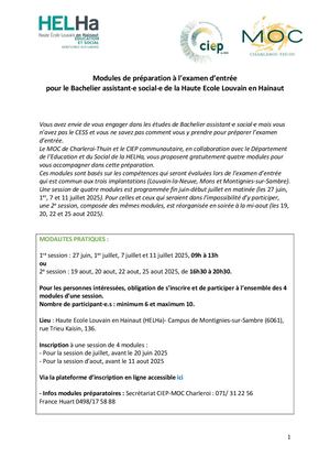 Présentation modules préparatoires à l'examen d'entrée 2024 Assistant·e Social