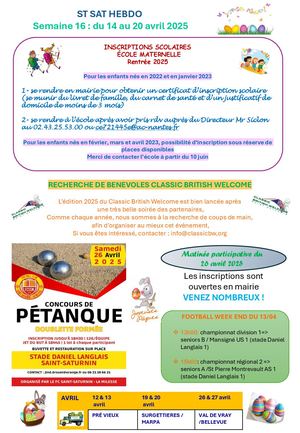 Semaine 16 Du 14 Au 20 Avril 2025