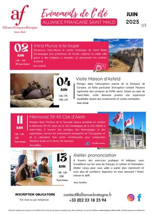 Calendrier activités été 2025