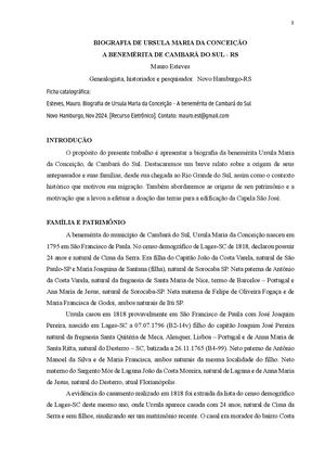 Biografia de Ursula Maria da Conceição