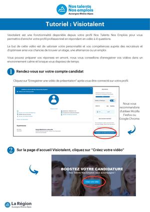 Tutoriels NOS TALENTS NOS EMPLOIS : Visiotalent