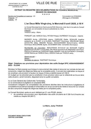 DL2546 Dotation Aux Provisions Pourdépréciation D'actifs Circulants BP SPIC Assainissement 2025