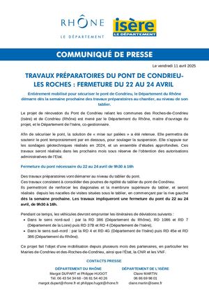 Communiqué De Presse Travaux Pont Condrieu 11 Avril 2025
