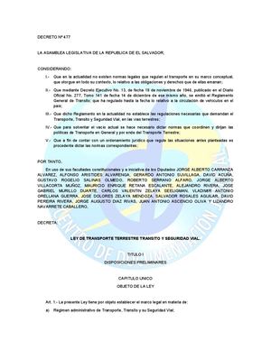 Ley De Transporte Terrestre Tránsito Y Seguridad Vial