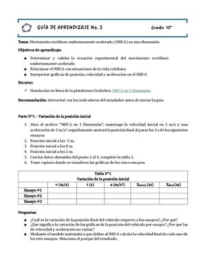 Guía De Aprendizaje No 2 Mrua En Una Dimensión