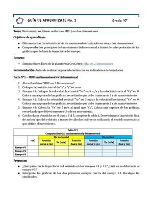 Guía De Aprendizaje No 3 Mru En Dos Dimensiones