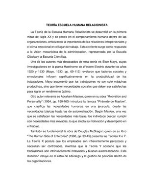 Teoría Escuela Humana Relacionista