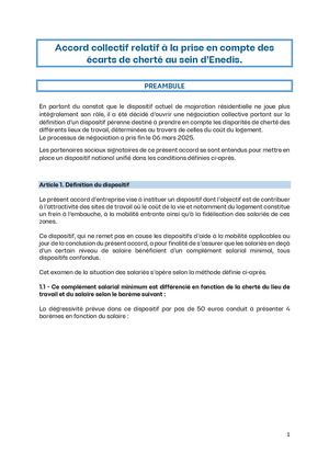 Accord Relatif A La Prise En Compte Des Ecarts De Cherte