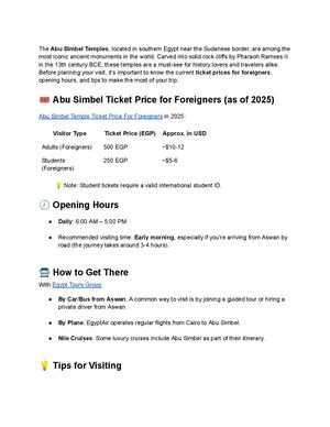 Abu Simbel Temple Ticket Price For Foreigners In 2025