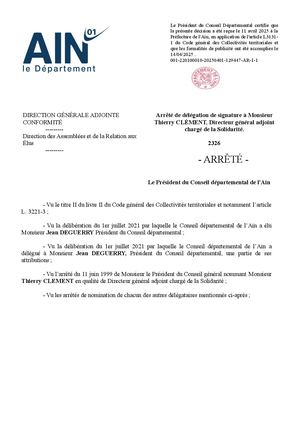 Délégation De Signature M Thierry Clement Arrêté N°2326 Avril 2025