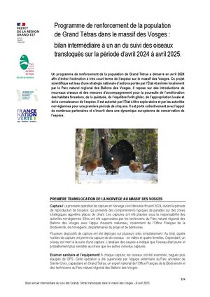 Bilan Grand Tétras Avril 2025