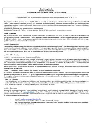 Conditions Générales Encart Publicitaire Magazine Municipal Aiffres
