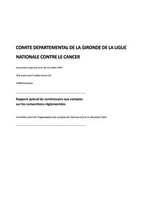 La Ligue contre le cancer Gironde 2024 Rapport Conventions  Réglementées