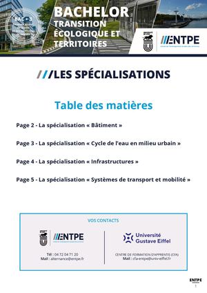 Les spécialisations du Bachelor Transition écologique et territoires