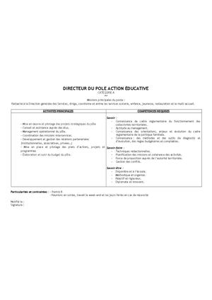 Fiche de poste - Directeur Du Pôle Action Educative